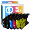 Pack de 5 cartuchos de tinta compatibles  -  BROTHER LC1240  -  2 negro + 1 cian + 1 magenta + 1 amarillo  -  (LC1240VALBP)